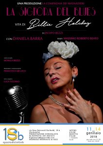 Locandina dello Spettacolo "La Signora del blues. VIta di Billie Holiday" di Jacopo Bezzi, con Daniela Barra